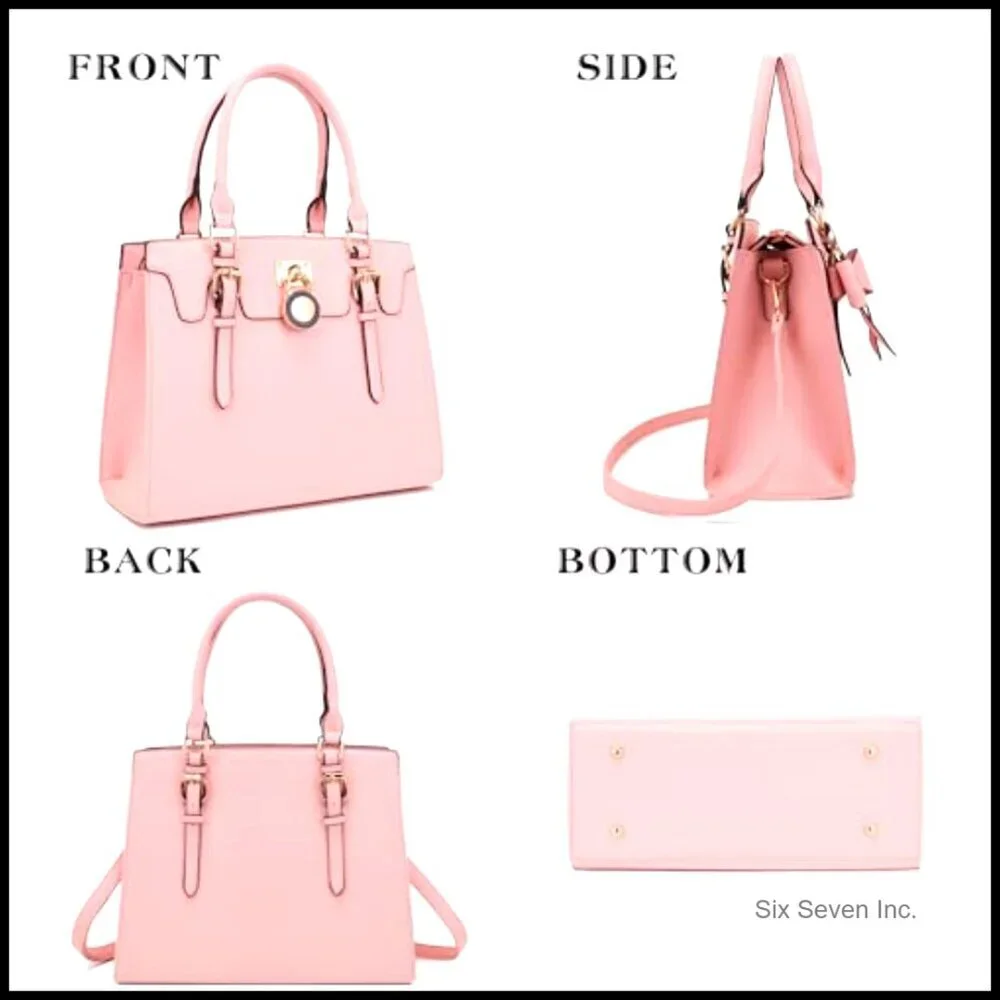Top Handle Satchel Tote Shoulder Work Bag Set With Matching Clutch Wallet